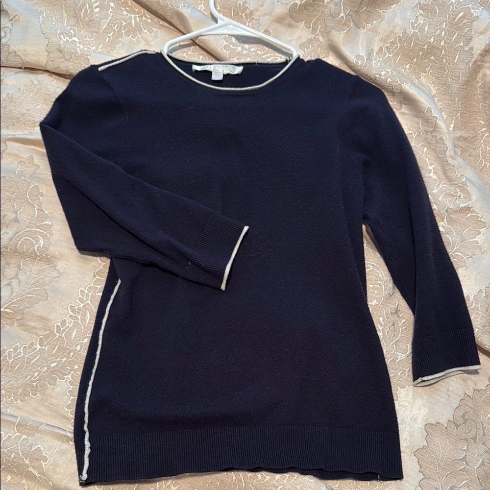 Ellen Tracy Blue Crew Neck Sweater with White Trim